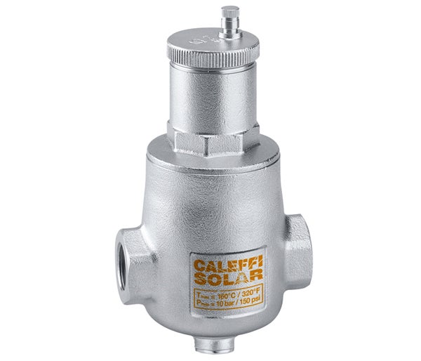 Caleffi Automatischer Schnellentlüfter für Solaranlagen aus Metall, geeignet für Temperaturen bis 160 Grad Celsius und 10 bar Druck.