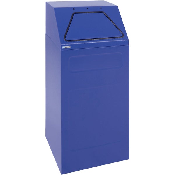 Stumpf Wertstoffsammler aus Stahlblech in Blau mit Einwurfklappe.