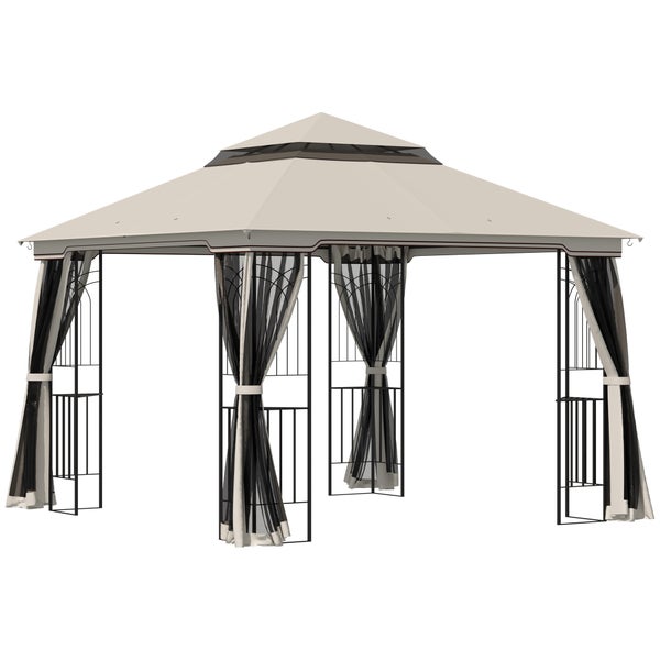 Outsunny Gartenpavillon, mit Doppeldach Pavillon, 2,99 x 2,99 x 2,74 m, Metall+Polyester, Beige