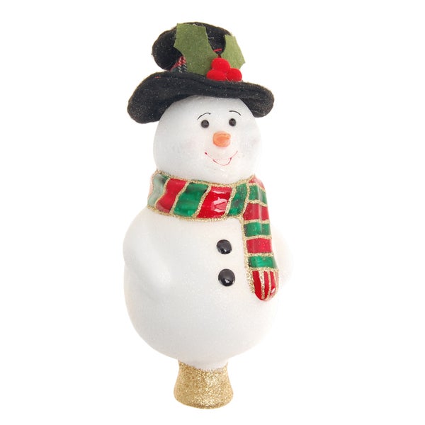 Multicolor 20cm Große Schneemann-Baumspitze, mundgeblasenes Glas, handbemalt (1), 1 Stck., Weihnachtsbaumkugeln, Christbaumschmuck, Weihnachtsbaumanhänger