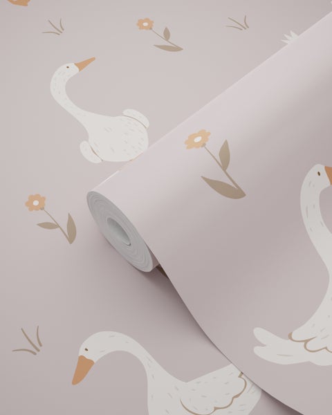 Tapetenrolle mit Gänse- und Blumenmuster
