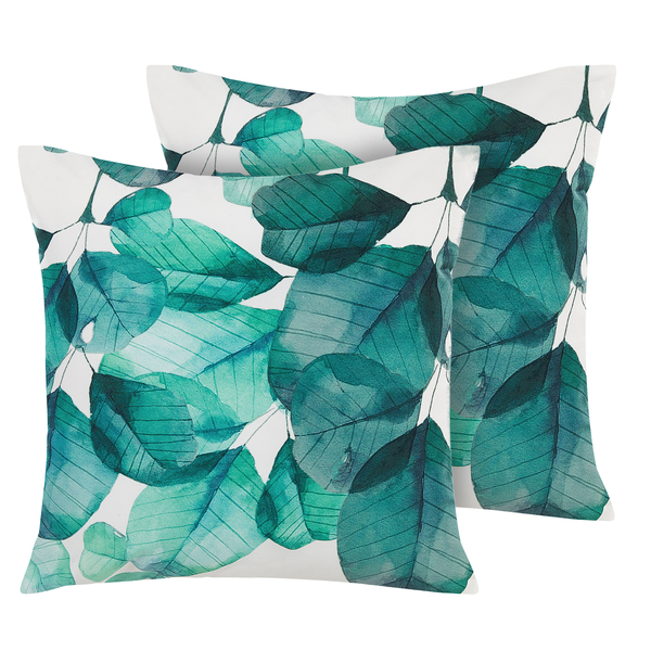 Gartenkissen 2er Set TREBBO Pflanzenmuster 45 x 45 cm Blaugrün