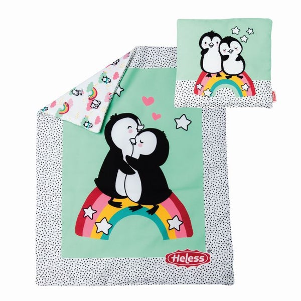 Puppen-Bettdecke Pinguin Pünktchen (44 x 34 cm) mit Kissen (16 x 16 cm)