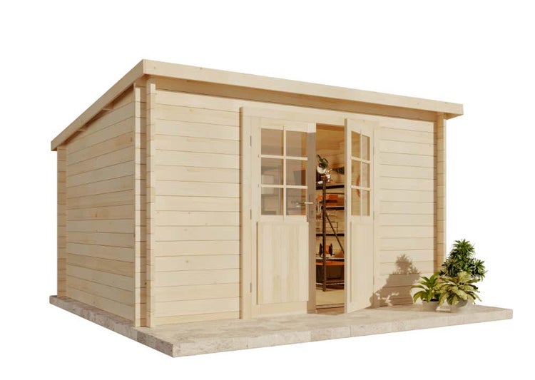 Holzgartenhaus mit Doppeltür und Fenstern