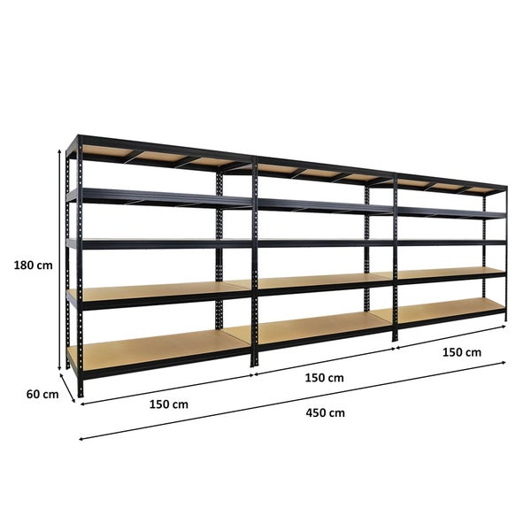 PROREGAL Mega Deal 3er-Sparset Schwerlastregal Rivet HxBxT 180x150x60 cm Fachlast 250kg Schwarz
