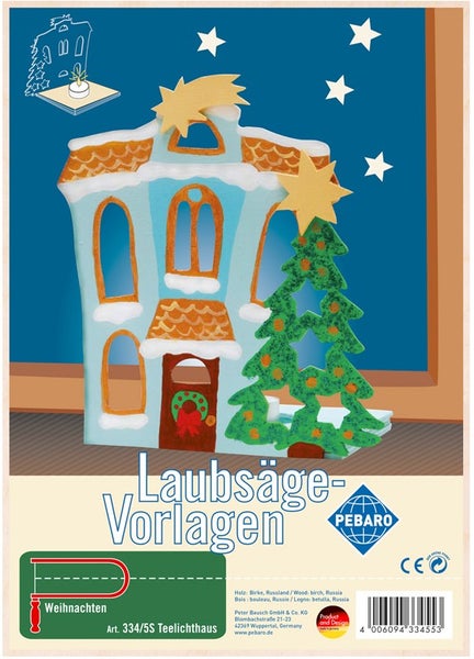 PEBARO 334/5S - Laubsägevorlage Teelichthaus Weihnachten, 1 Platte, Größe DIN A4.