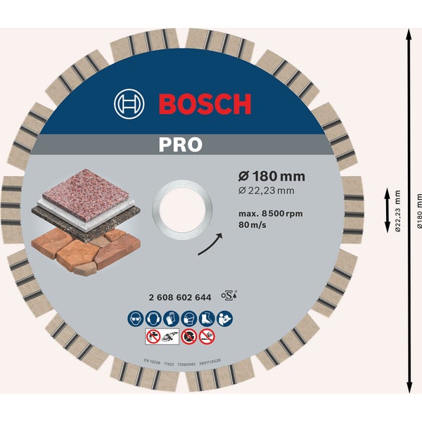 Bosch PRO Stone Diamanttrennscheibe 180 x 22,23 mm - 2608602644