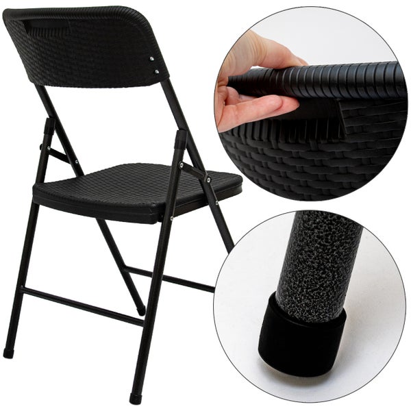 AMANKA 6er Set Klappstuhl bis 150kg - 50x46x83,5 Balkonstuhl in Rattan-Optik - Gartenstuhl Schwarz