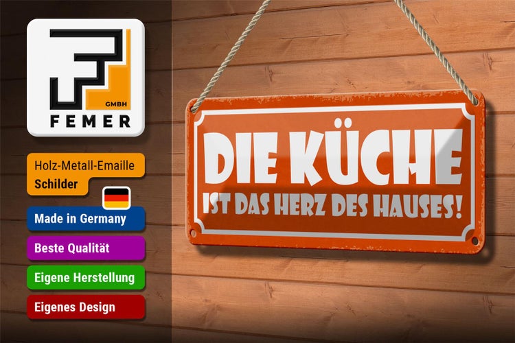 Blechschild Spruch 27x10cm Küche ist das Herz des Hauses Dekoration