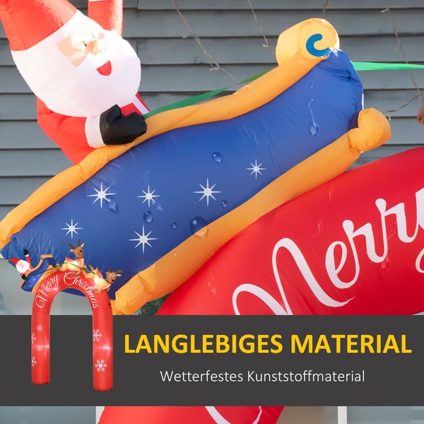 Outsunny 270 cm Aufblasbarer Weihnachtsdeko Torbogen mit Weihnachtsmann auf Schlittenmit und Rentiere Weihnachtsfiguren mit LED Licht für Hausgarten-Familien-Prop Wassserdicht Polyester