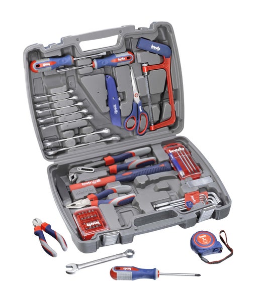 kwb Werkzeug-Koffer inkl. Werkzeug-Set, 65-teilig, gefüllt, robust und hochwertig, ideal für,den Haushalt oder oder die Garage, im praktischen Kunststoffkoffer, Mehrfarbig