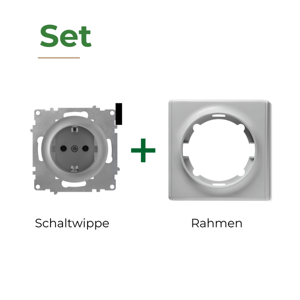 Set bestehend aus Steckdoseneinsatz und Abdeckrahmen für die Elektroinstallation
