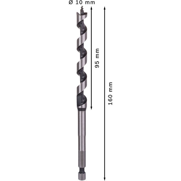 Holzbohrer mit einem Durchmesser von 10 Millimeter und einer Länge von 160 Millimeter.