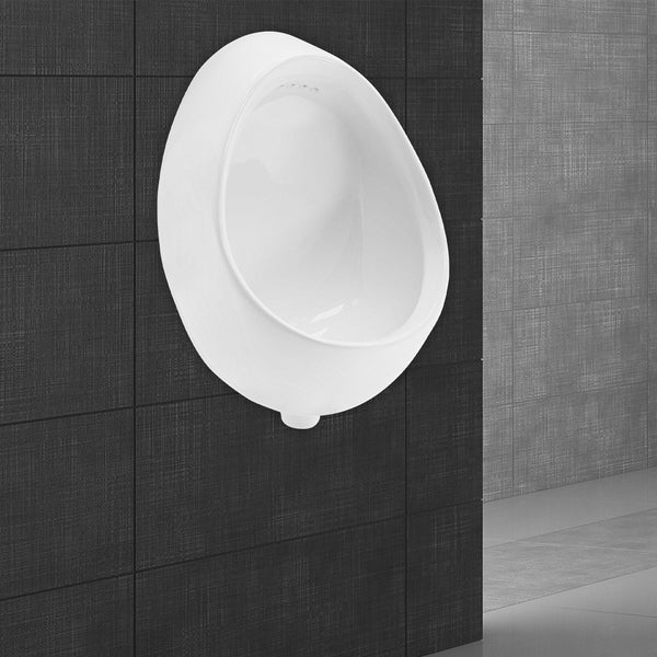 ECD Germany Urinal Zulauf von hinten Weiß inkl. Siphon, Keramik Pinkelbecken, Modernes Design Pissoir, 35 x 42 x 30 cm, Rund, Spülrand Geschlossen, Ablauf nach hinten, WC-Urinal Absaugeurinal Becken
