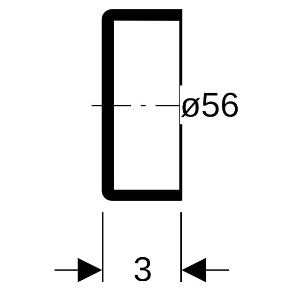 Technische Zeichnung eines Profils mit einem Durchmesser von 56 und einer Materialstärke von 3.