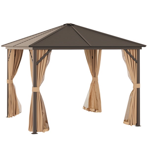 Outsunny Gartenpavillon, Partyzelt, 3 x 3 x 2,5 m, Alu + Polyester, Bronze+Hellbraun