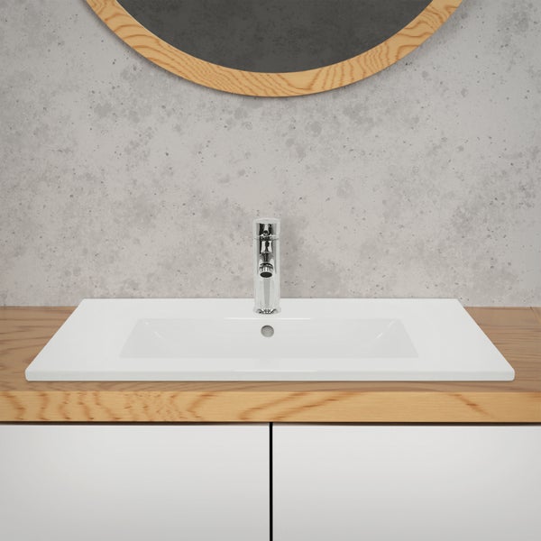ECD Germany Waschbecken Waschtisch 710 x 465 x 175 mm Keramik Weiß Einbaubecken Einbauwaschbecken Waschschale Handwaschbecken Einbauwaschtisch Aufsatzwaschbecken Spülbecken Wasserfall Waschschüssel