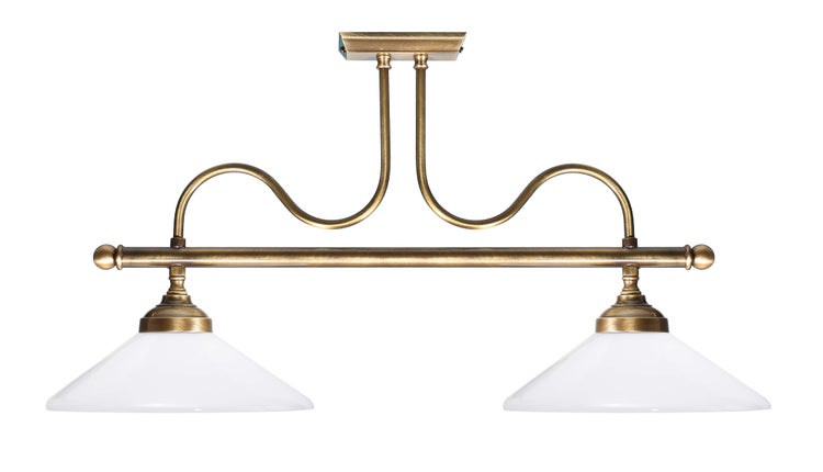 Hängeleuchte mit zwei Lampen und Lampenschirmen