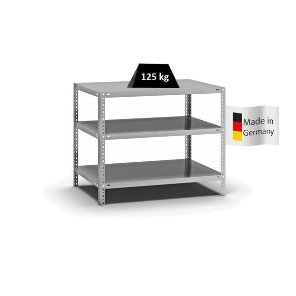 PROREGAL Fachbodenregal Schraubsystem Light-Duty Grundregal HxBxT 80 x 100 x 60 cm 3 Ebenen Fachlast 125 kg Beidseitig Nutzbar Verzinkt