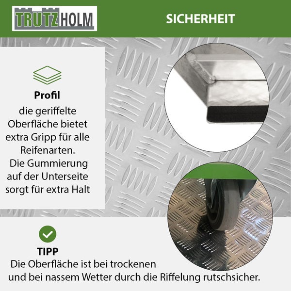 Trutzholm Logo, geriffelte Oberfläche für Reifengrip und Gummierung für Halt