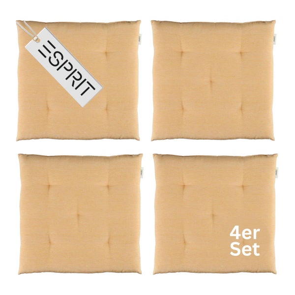 Esprit Logo, Set von 4 quadratischen Stuhlkissen mit feinen Streifen und vierfacher Punktsteppung.