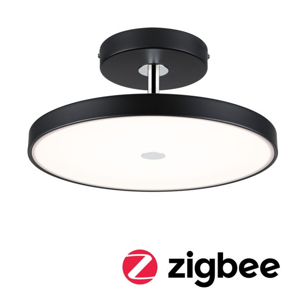 Runde LED-Deckenleuchte in Schwarz mit Zigbee Logo