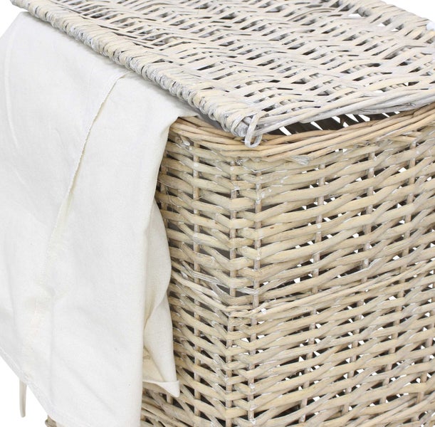 FRANK FLECHTWAREN | Wäschekorb Graue Weide, 2er Set, WEIDE, POLYESTER, BAUMWOLLE, 38 x 26  x 49 cm, 45 x 32 x 56 cm