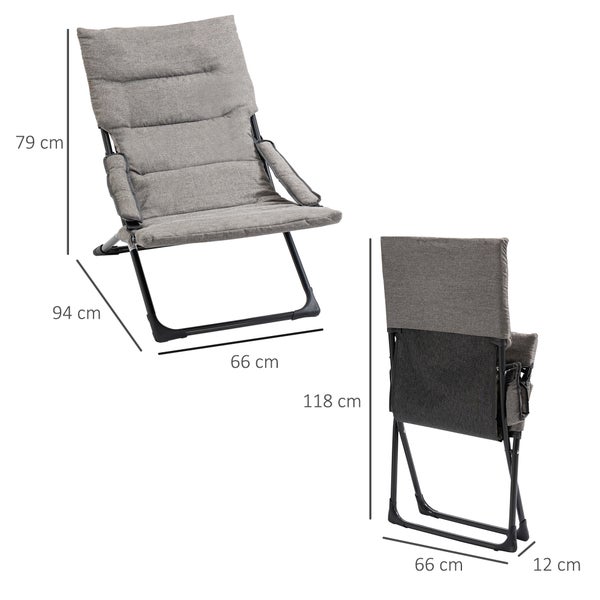 Outsunny Klappstuhl, mit Auflage, abnehmbar, 66B x 94T x 79H cm, Textilene, Stahl, Grau