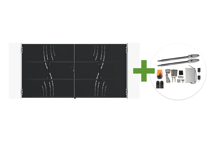 Doppelflügeltor mit modernem Design inklusive elektrischem Drehtorantrieb und Zubehör