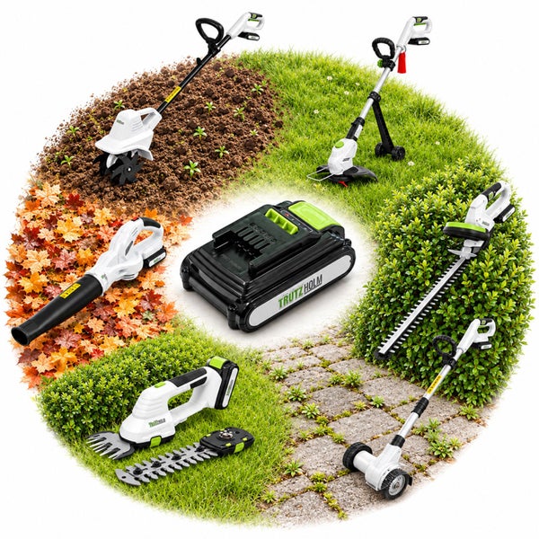 Trutzholm Akku Fugenreiniger mit 20 Volt 2,0 Amperestunden Lithium Ionen Akku und Ladegerät für kabellose Freiheit im Garten.