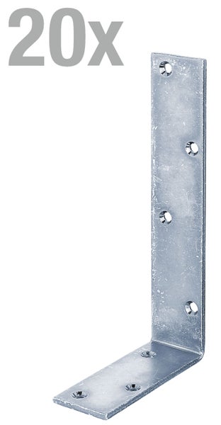 Set aus 20 verzinkten Stahl Eckverbindern mit Senkbohrungen zur stabilen Holzverbindung