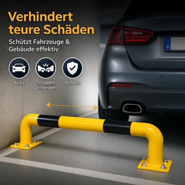 Anfahrschutz und Parkplatzbegrenzung aus Metall am Boden montiert, schützt Fahrzeuge und Gebäude effektiv vor Schäden beim Einparken.