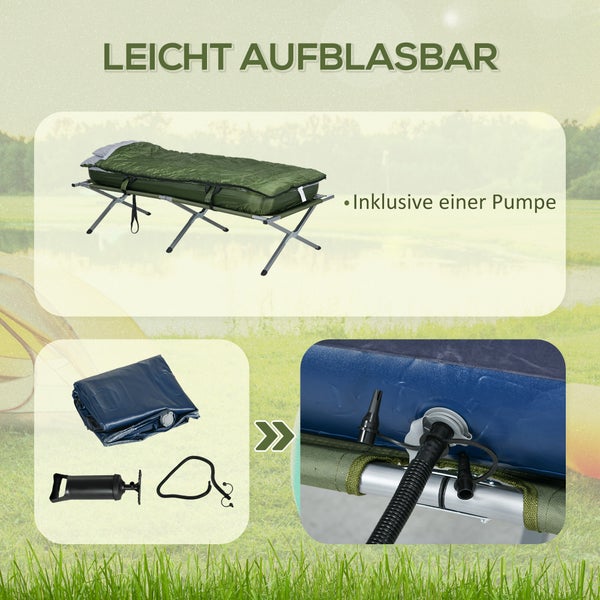 Outsunny Feldbett klappbar Campingbett mit Kopfkissen Matratze Tragetasche Pumpe 193 x 78 cm Gästebett belastbar bis 120 kg Campingliege für Erwachsene Klappbett für Camping Outdoor Reisen Grün