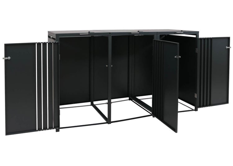 Mülltonnenbox mit drei Türen offen