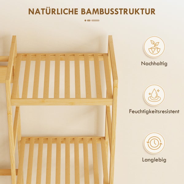 Bambusregal mit zwei Ebenen, Gitterstruktur, nachhaltig, feuchtigkeitsresistent und langlebig.