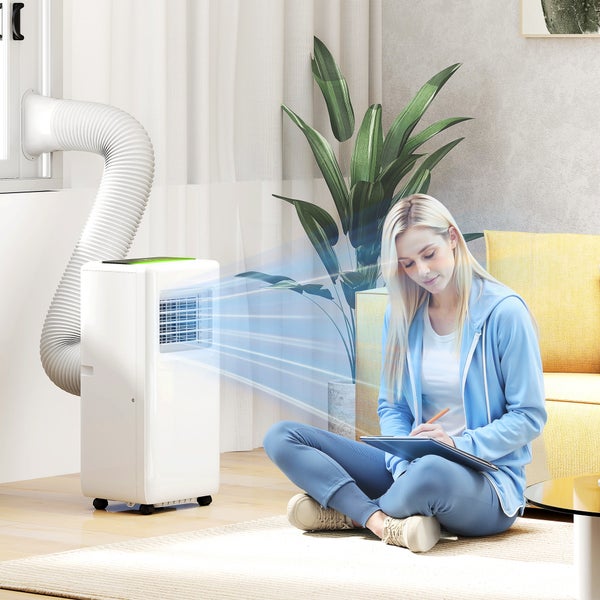 HOMCOM Mobile Klimaanlage 3-in-1 Klimagerät mit Kühlung, Luftentfeuchter, Ventilator, Abluftschlauch, 9000BTU Automatisch Luftkühler mit Fernbedienung, Timer, Kindersicherung, Weiß