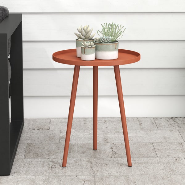 Outsunny Beistelltisch Garten, wetterfester Gartentisch mit erhöhtem Rand, Balkontisch aus Stahl, runder Kaffeetisch 20kg belastbar, Ø40x50H cm, Sofatisch für Outdoor Indoor Balkon Terrasse Rot