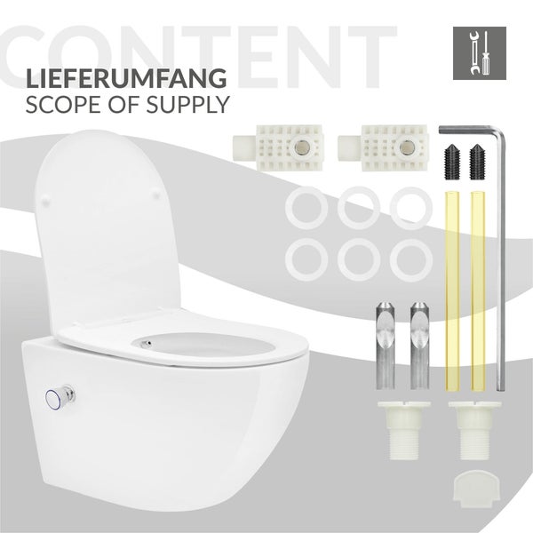 Wandhängendes WC mit Spülknopf und WC-Sitz