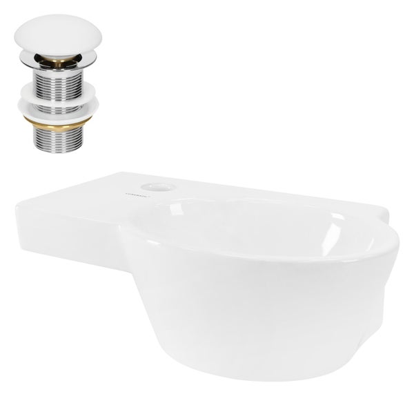 ML-Design Waschbecken Keramik Weiß 37,5x19x14 cm mit Ablaufgarnitur Weiß Keramik, Oval, Hahnloch links, Wandmontage, Aufsatzwaschbecken, Badezimmer Waschtisch Waschschale Waschplatz Handwaschbecken