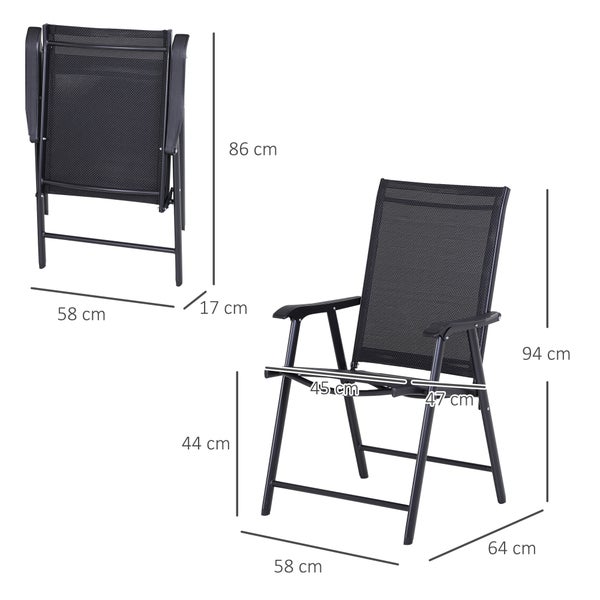 Outsunny Klappstuhl mit Armlehne, 58B x 64T x 94H cm, Metall, Texteline, Schwarz