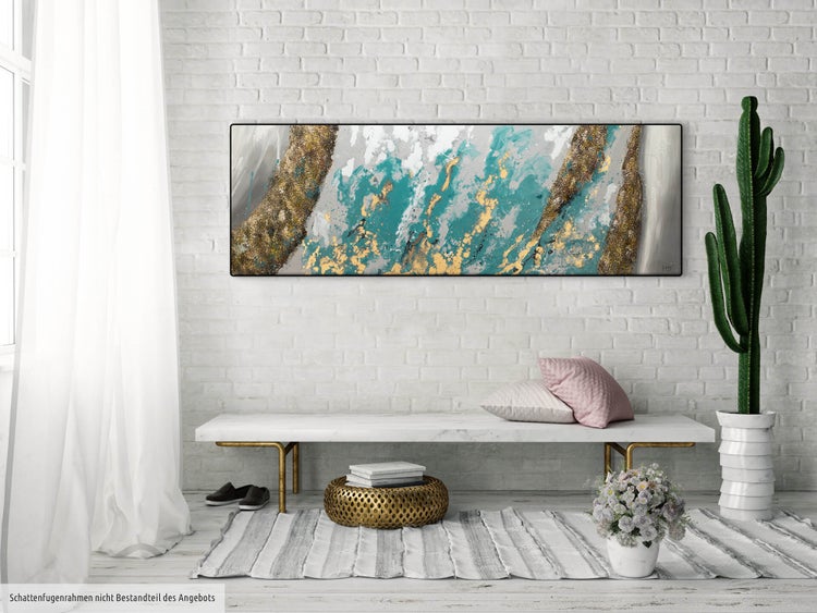 Handgemaltes Gemälde Acrylfarbe 150x50cm Weiß