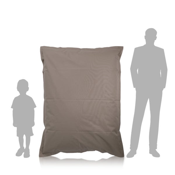 Brauner Sitzsack mit Größenvergleich für Kinder und Erwachsene