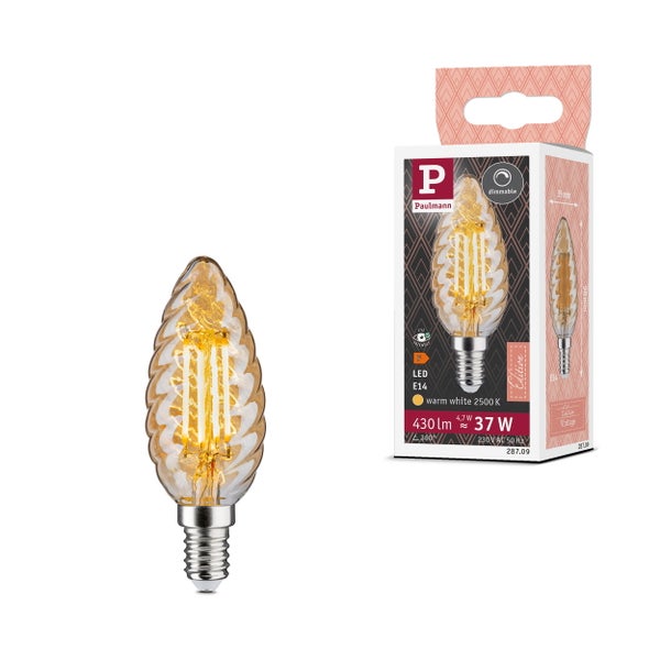 Paulmann LED Filament Kerzenlampe E14 4,7 Watt 430 Lumen dimmbar warmweiß 2500 Kelvin in gedrehter Form mit Verpackung