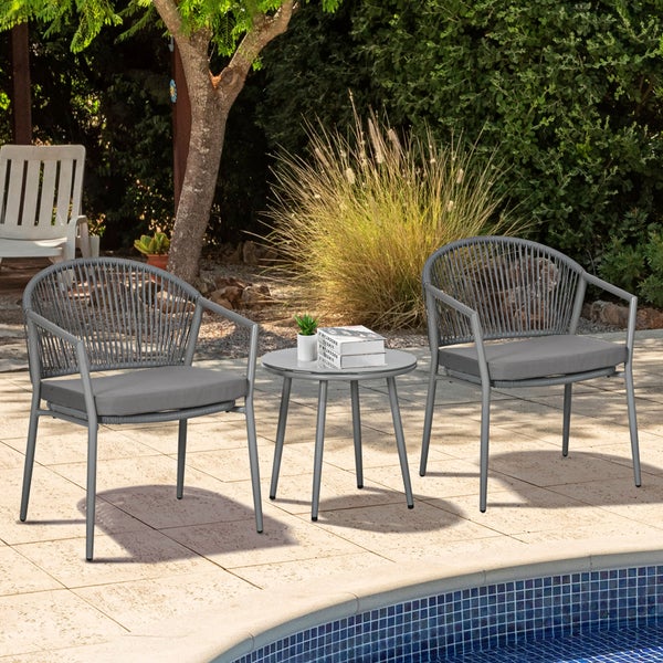 Outsunny 3 tlg. Ratten Bistroset, 58L x 62B x 78H cm, Stahl, PE Rattan, grau