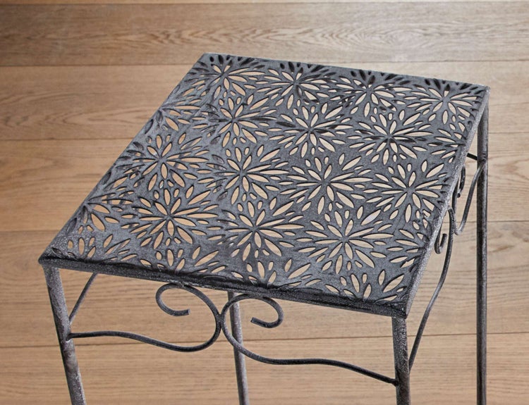 FRANK FLECHTWAREN | Beistelltisch Flowers, 3er Set, METALL, 20 x 20 x 49,5 cm, 24 x 24 x 59,5 cm, 28 x 28 x 69,5 cm