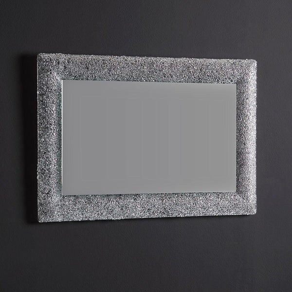 Reversibler Spiegel mit Rahmen aus geschmolzenem Glasgranulat in Eisfarbe und LED-Beleuchtung