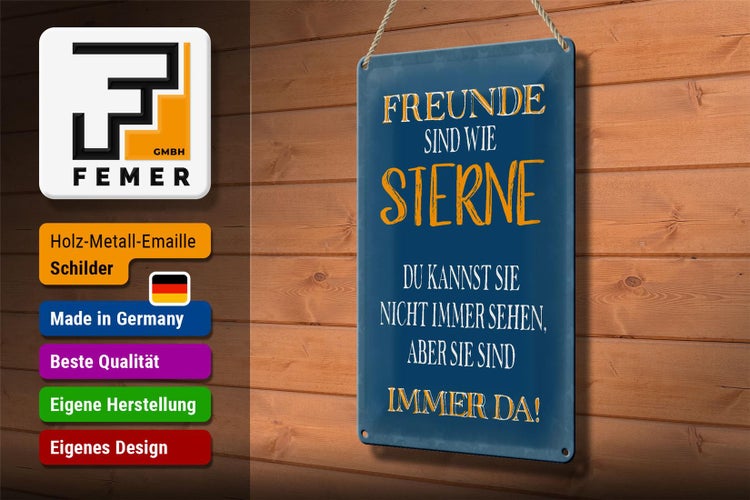 Blechschild Spruch 20x30cm Freunde sind wie Sterne immer da