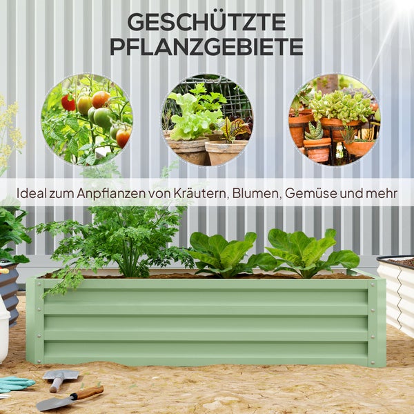 Outsunny Hochbeet Stahl, Pflanzkasten, Rostfrei Blumenkasten, Gemüsebeet mit Offenem Boden, Kräuterbeet für Garten, Balkon, Grün, 120 x 60 x 30,5 cm