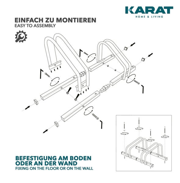 Montageanleitung für einen Fahrradständer zur Boden- oder Wandbefestigung