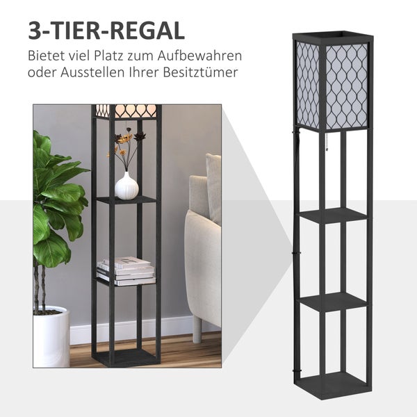 Stehlampe mit drei Regalböden zur Aufbewahrung